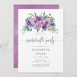 Purple Magnolias and Roses Bachelorette Party Invitation