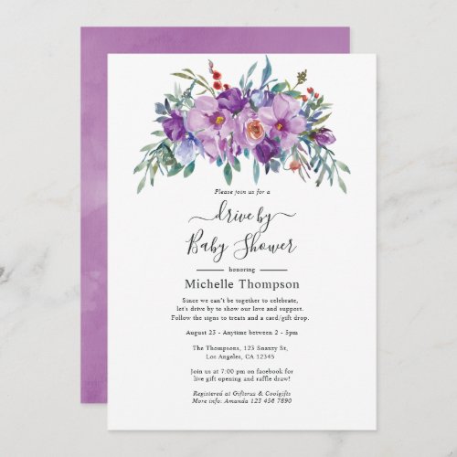 Purple Magnolias and Roses Drive By Shower Invitation