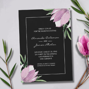 Purple Magnolias Watercolor Floral Wedding Invitation