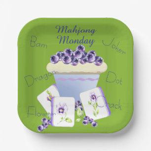 Purple Mahjong Tiles and Blueberry Cupcake  Paper Plates