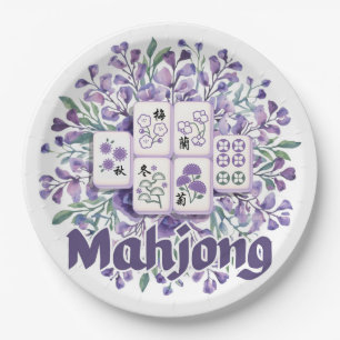 Purple Mahjong Tiles Paper Plates