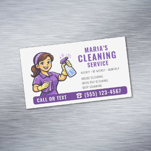 Purple Maid House Cleaning Service Business Card Magnet