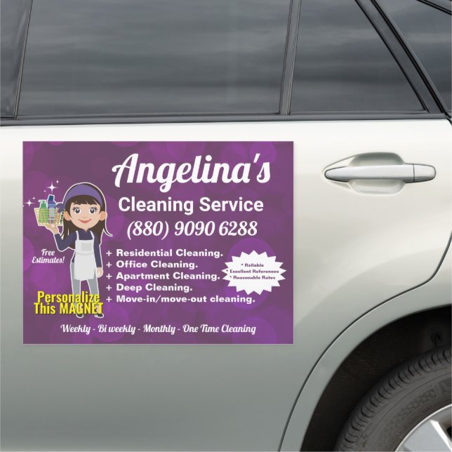 Purple Maid House Cleaning Service Janitorial  Car Magnet (In Situ)
