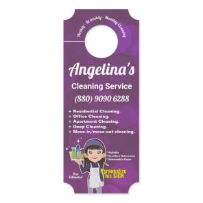 Purple Maid House Cleaning Service Janitorial  Door Hanger