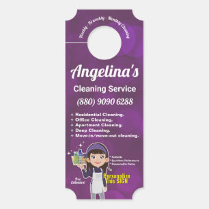 Purple Maid House Cleaning Service Janitorial Door Hanger