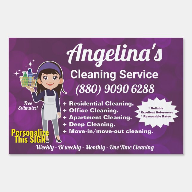 Purple Maid House Cleaning Service Janitorial  Sign (Front)