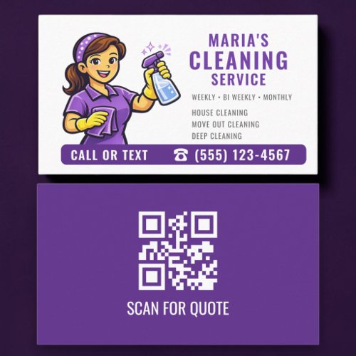 Purple Maid House Cleaning Service QR Code Business Card