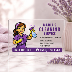 Purple Maid House Cleaning Service Transparent Clear Business Cards