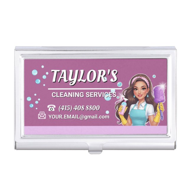 Purple Maid House Cleaning Services Business Card Case (Front)