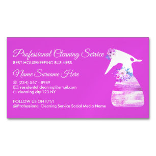 Purple Maid Spray Flower Cleaning Business Card Magnet