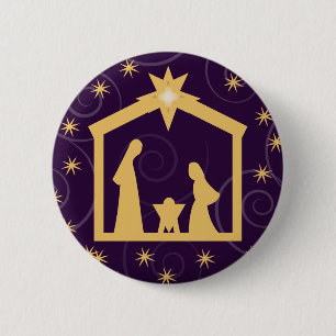 Purple Majesty Christmas Nativity Scene Pinback Button