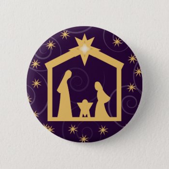 Purple Majesty Christmas Nativity Scene Pinback Button by OnceForAll at Zazzle