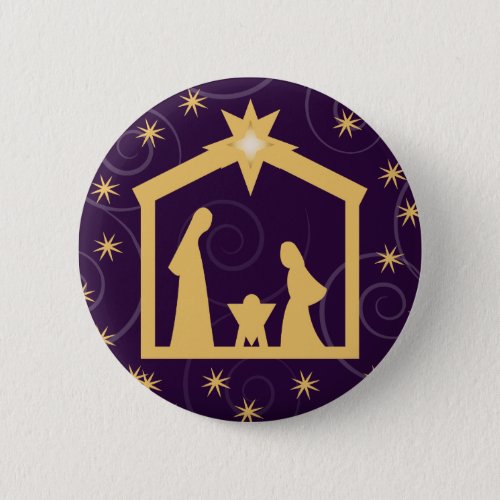 Purple Majesty Christmas Nativity Scene Pinback Button