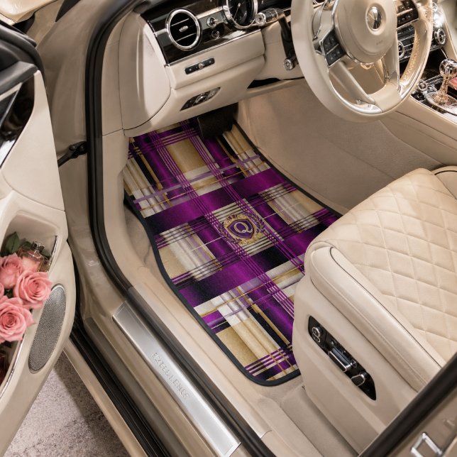 Purple Majesty Plaid Monogram Car Mat (Chic Purple Plaid Monogrammed Car Mats )