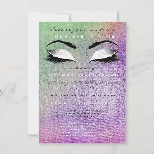 Purple Makeup White Mint Glitter 16th Bridal Invitation (Front)