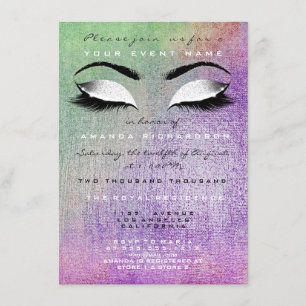 Purple Makeup White Mint Glitter 16th Bridal Invitation