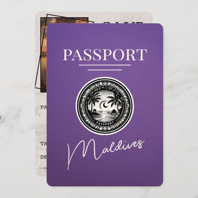 Purple Maldives Passport Save The Date (Front/Back)
