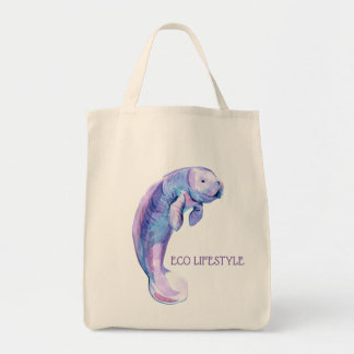 Purple manatee tote bag