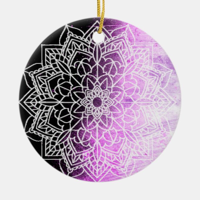 Purple Mandala Abstract Beautiful Christmas Ceramic Ornament (Front)