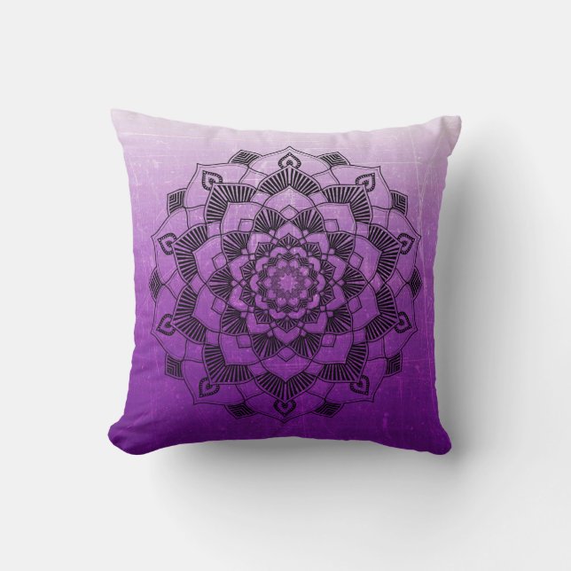 Purple Mandala Abstract Throw pilll Pillow (Front)