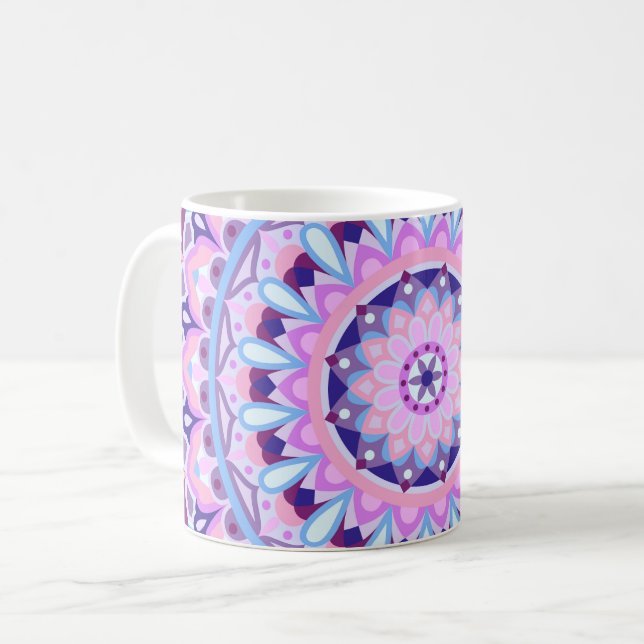 Purple Mandala Boho Geometric Pattern Cozy Coffee Mug (Front Left)