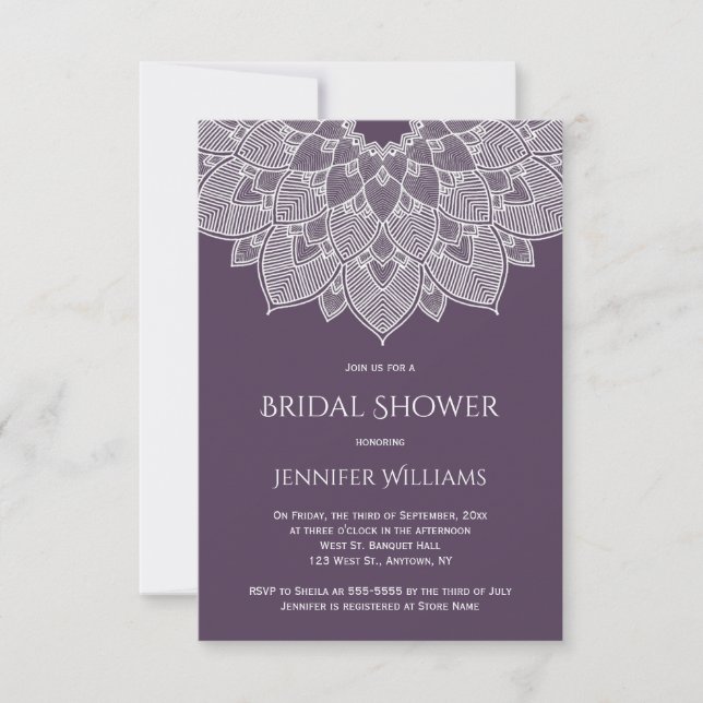 Purple mandala bridal shower invitations (Front)