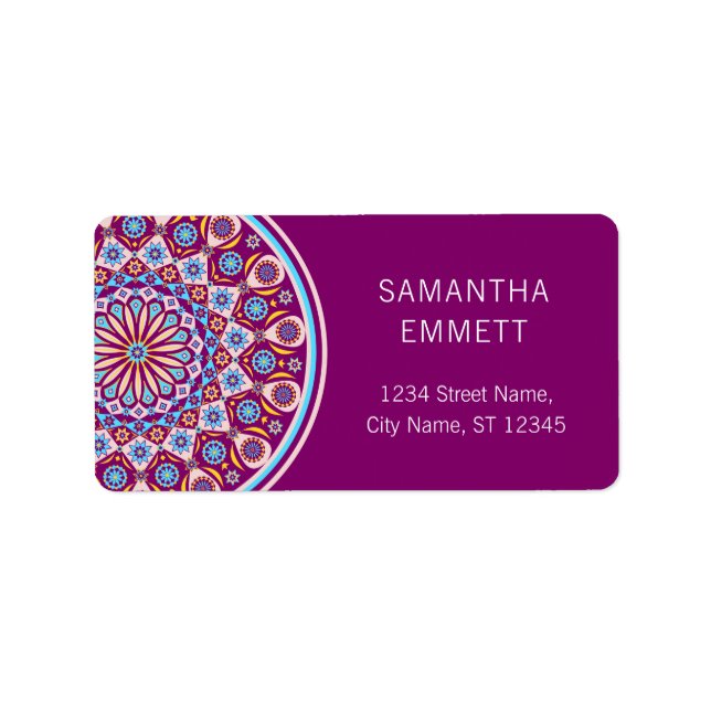 Purple Mandala Colorful Modern Address Labels (Front)