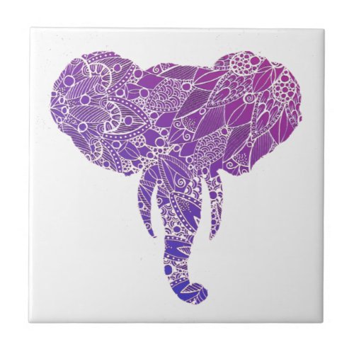 Purple Mandala Elephant Ceramic Tile