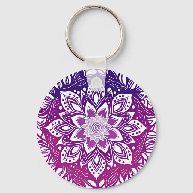 Purple Mandala Flower Keychain (Front)