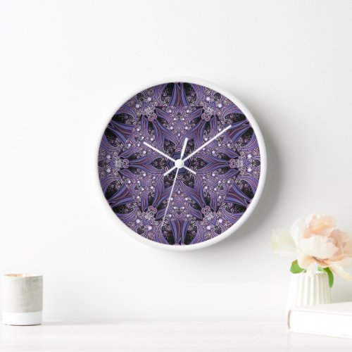 Purple Mandala Geometric Floral Psychedelic Trippy Clock