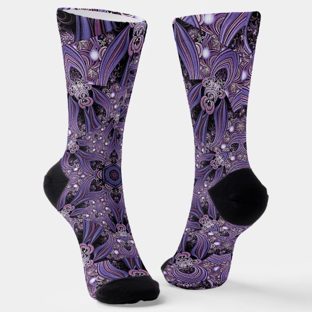 Purple Mandala Geometric Floral Psychedelic Trippy Socks (Angled)