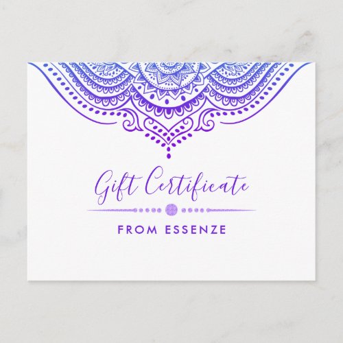 Purple Mandala Gift Certificate Design Postcard