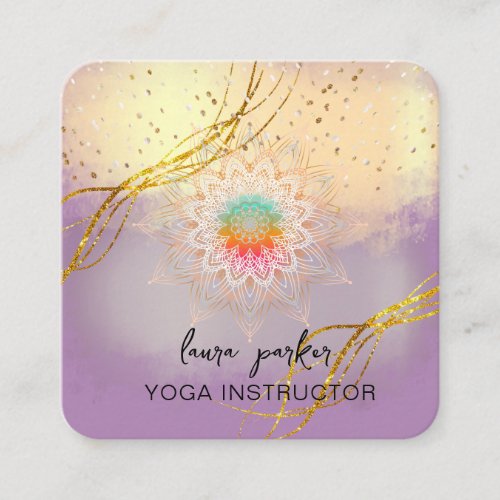 Purple Mandala Gold Meditation Holistic Elegant    Square Business Card