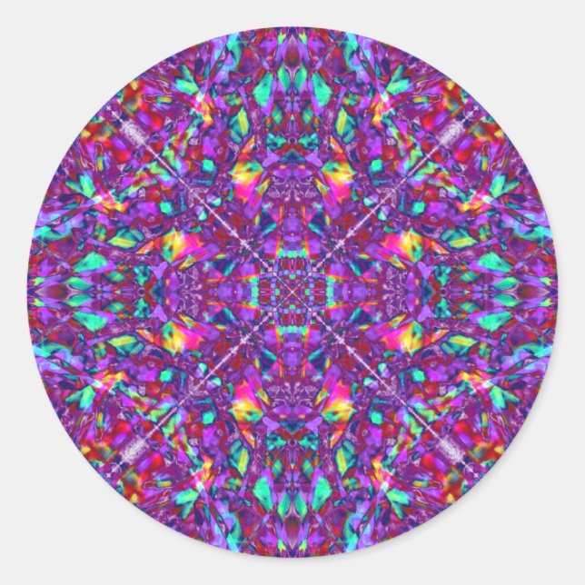 Purple Mandala Hippie Pattern Classic Round Sticker (Front)