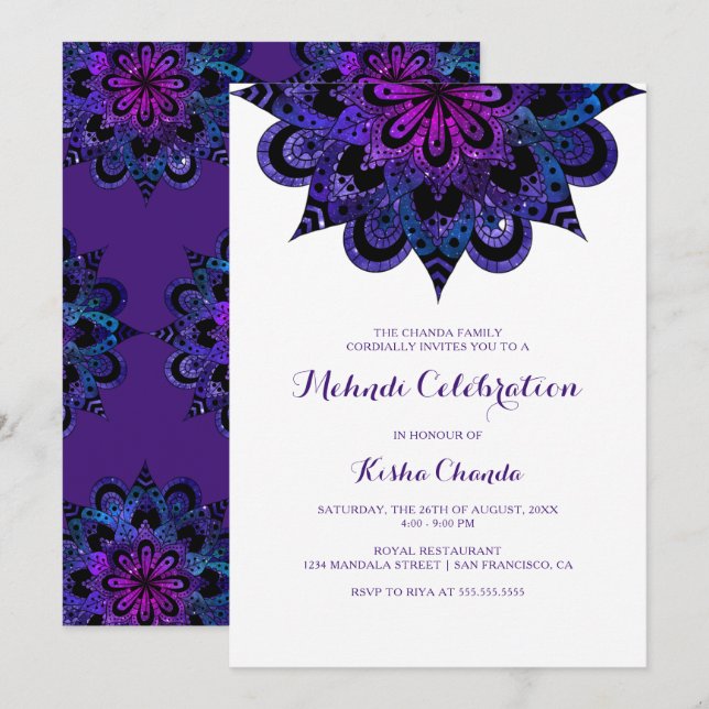Purple Mandala Mehndi Celebration Invitation (Front/Back)