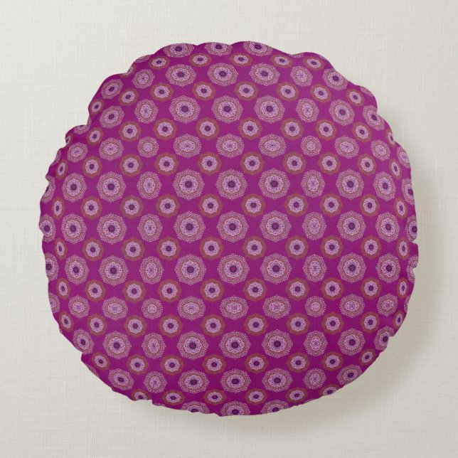 Purple Mandala Pattern Boho Reversible Round Pillow (Front)