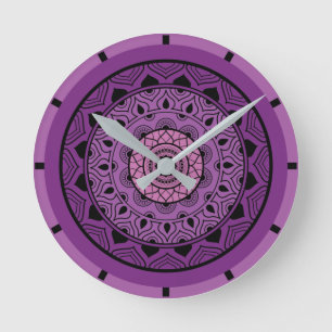 Purple Mandala Round Clock