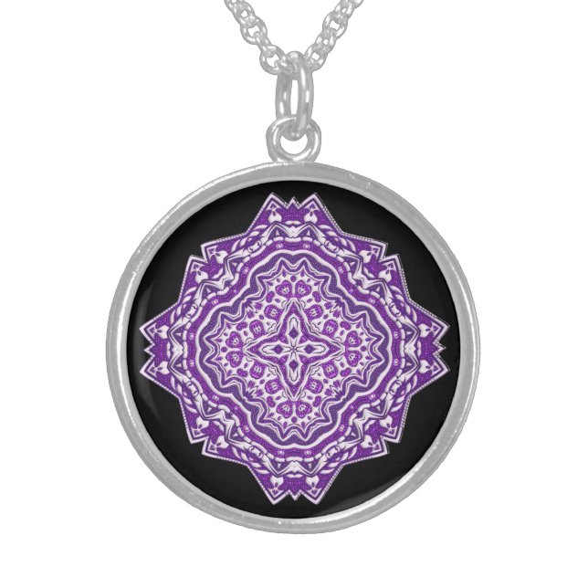 purple mandala sterling silver necklace (Front)