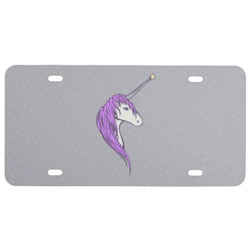 Purple Mane White Unicorn With Star Horn License Plate