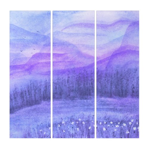 Purple Manganese Range Watercolor Landscape Triptych
