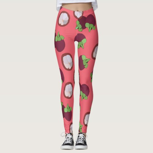 purple mangosteen with pink background pattern leggings