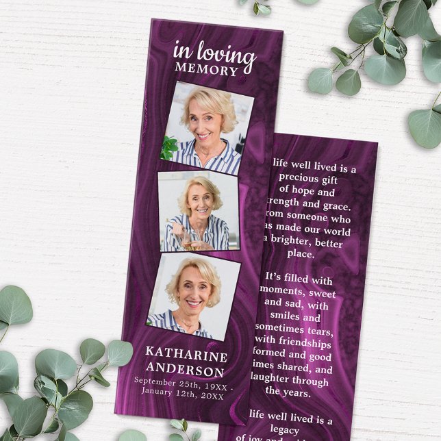 Purple Marble 3 Photo Poem Funeral Prayer Bookmark (Creator Uploaded)