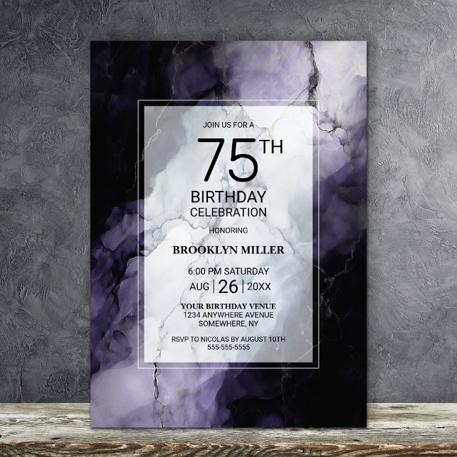 Purple Marble 75th Birthday Party Invitation (Creator Uploaded)