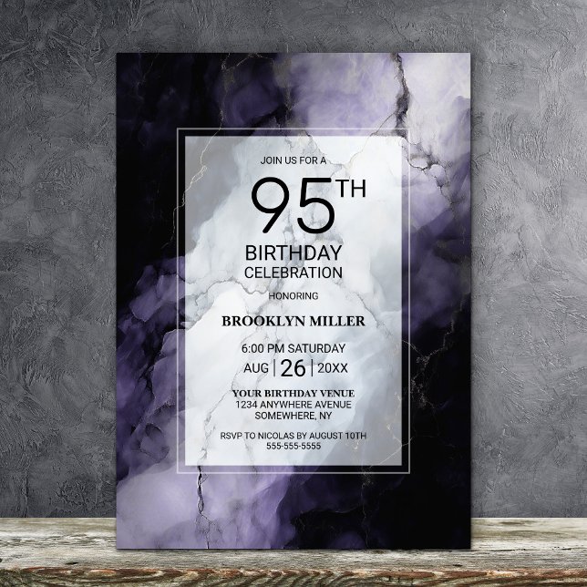 Purple Marble 95th Birthday Party Invitation (Creator Uploaded)