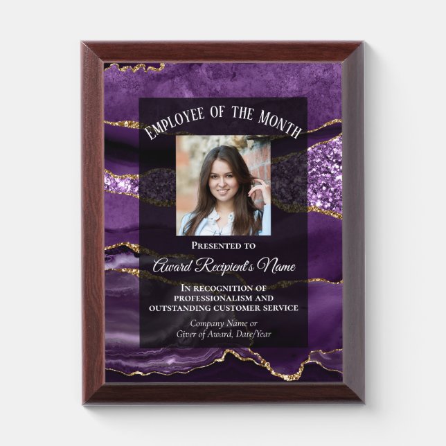 Purple Marble Agate Employee of the Month Photo Award Plaque (Vertical)