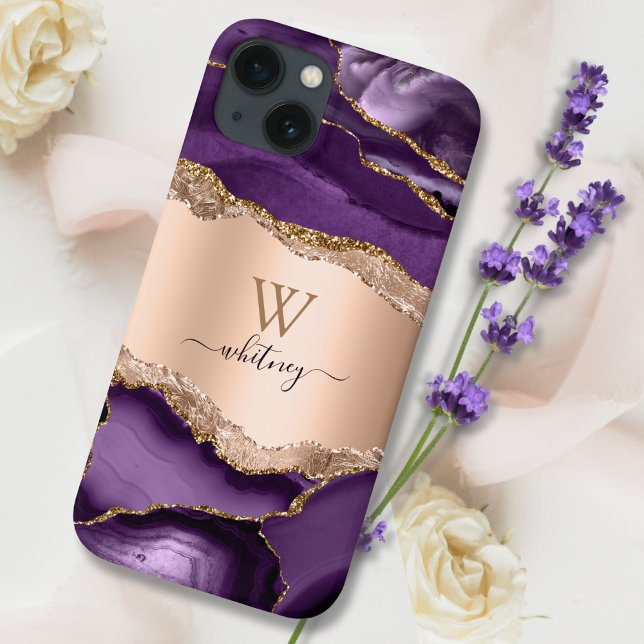 Purple Marble Agate & Rose Gold Glitter Sparkle Case-Mate iPhone Case (Creator Uploaded)