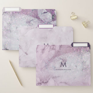 Purple Marble and Glitter Modern Monogram File Folder