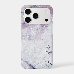 Purple Marble and Glitter Printed Texture iPhone 17 Pro Case