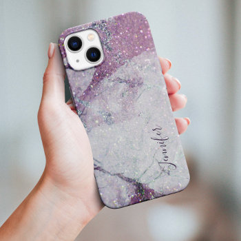 Purple Marble And Glitter Printed Texture Iphone 15 Pro Max Case by heartlocked at Zazzle
