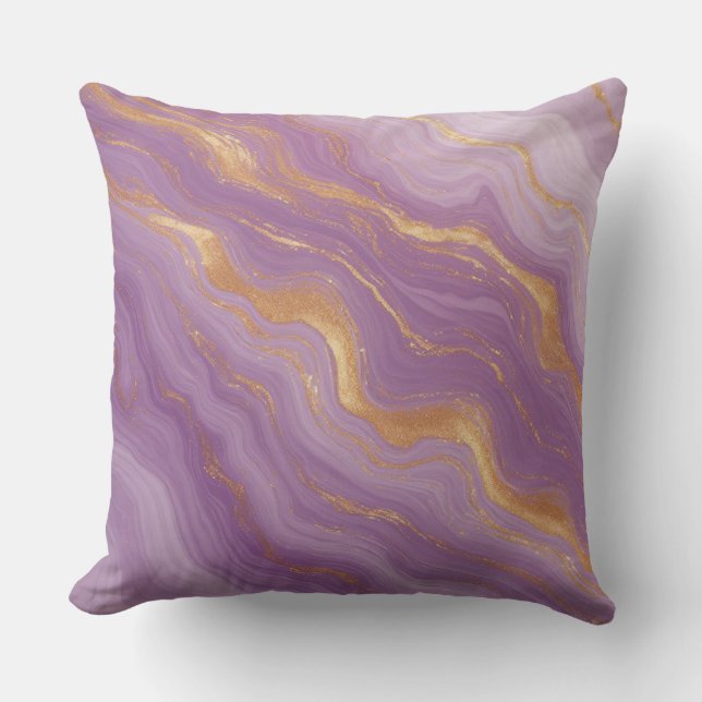 Purple Marble Background With Gold Veins Throw Pillow (Front)